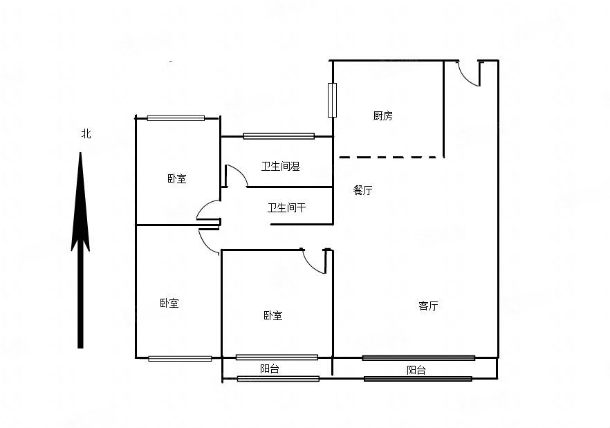 万达华府3室2厅1卫119㎡南北105万