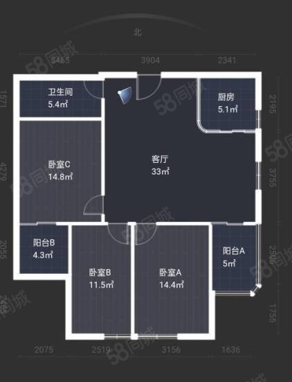 得月花园4室2厅2卫124.62㎡南北205.8万