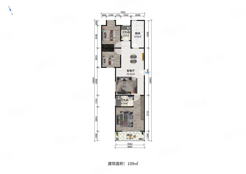 中铁十三局新都住宅小区3室2厅2卫109㎡西87.8万