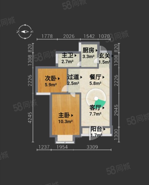 美景豪庭2室2厅1卫64.3㎡南72万