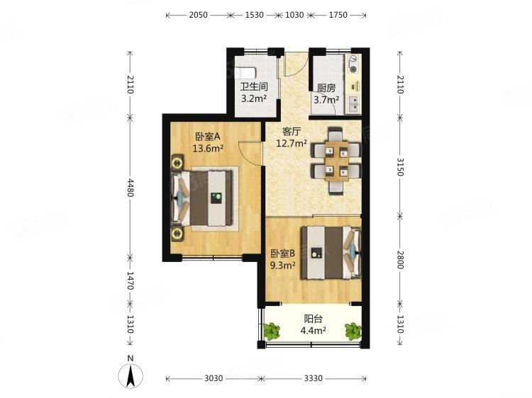 艾南小区2室1厅1卫59.41㎡南280万