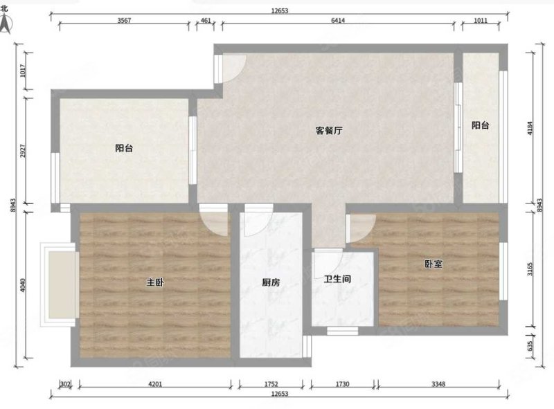 河畔家园2室2厅1卫90㎡南北44.8万