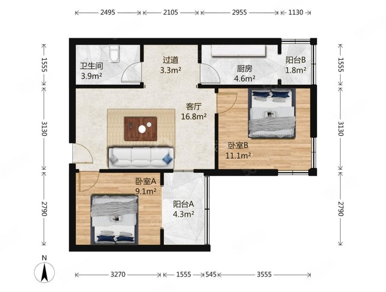 园景西区2室1厅1卫78.13㎡东南290万