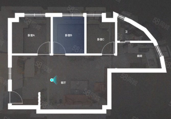 紫来大街小区3室2厅1卫55㎡南北168万