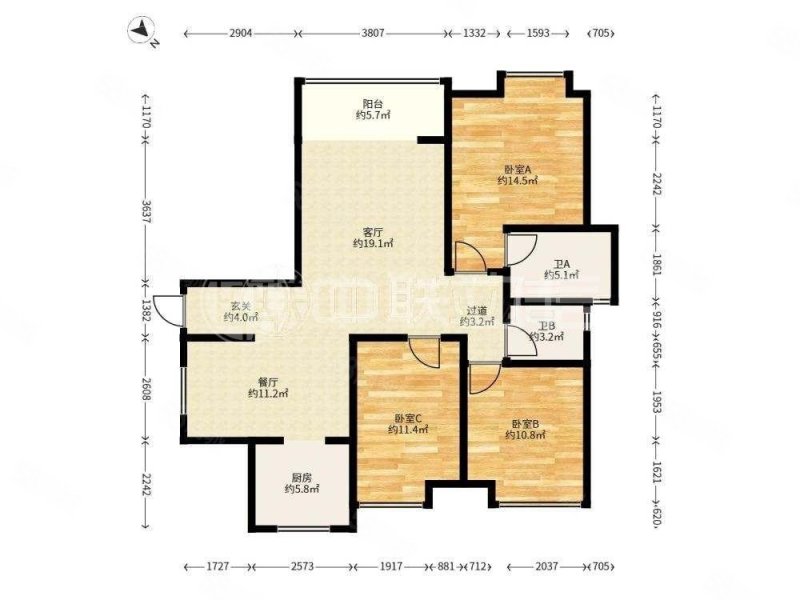 翡翠城3室2厅2卫116㎡东南170万