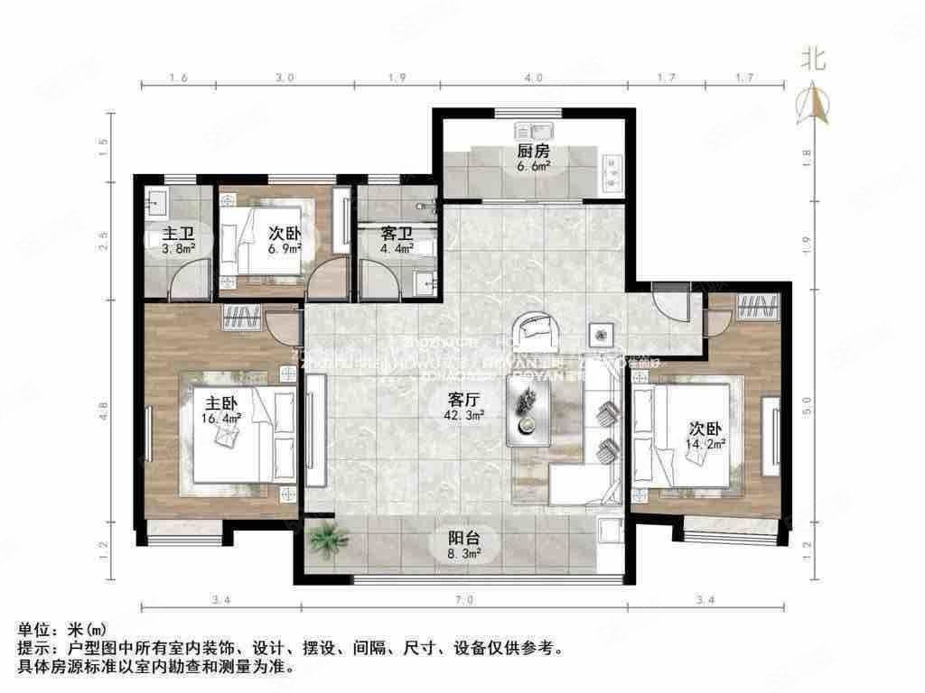 旭辉银盛泰星瀚城南区(18-26号)3室2厅2卫129.74㎡南北185万