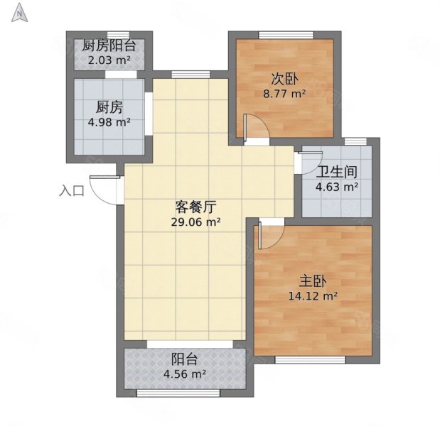 三建北区2室2厅1卫62.81㎡南北50万