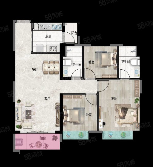 奥体中央公园3室2厅2卫105.72㎡南北45.8万