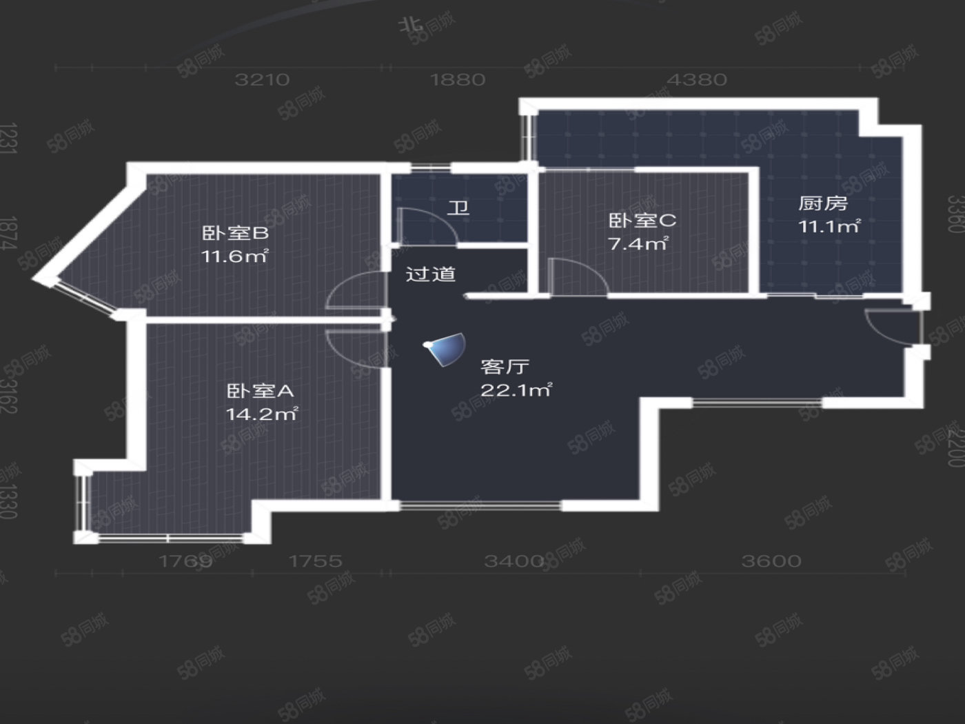 鑫苑名家二期3室2厅1卫74.14㎡南137万