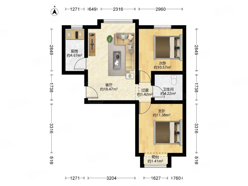 南庭新苑北区2室1厅1卫69.39㎡南北360万