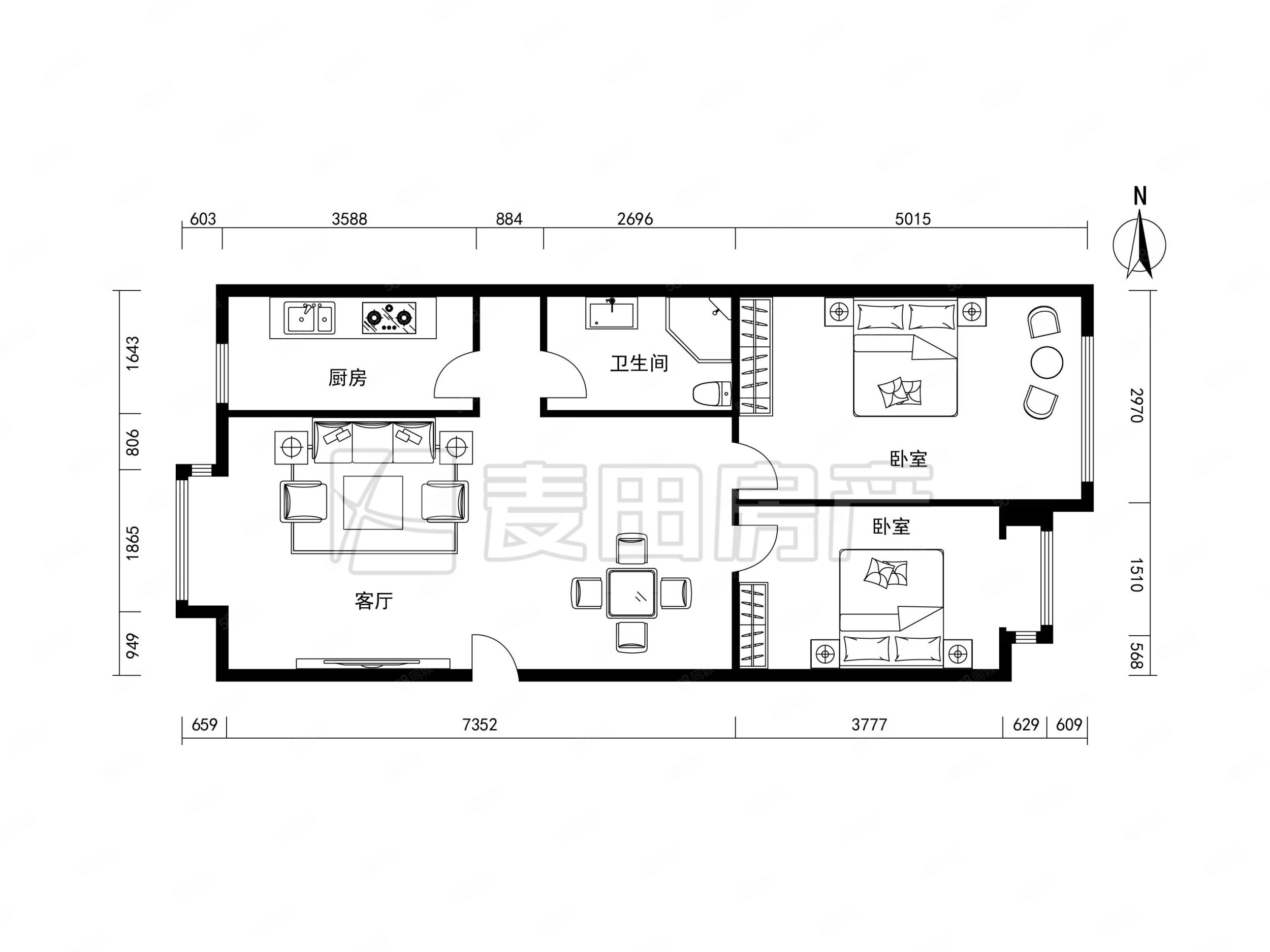 塞納維拉永定翠庭2室1廳1衛(wèi)89.44㎡東西999萬