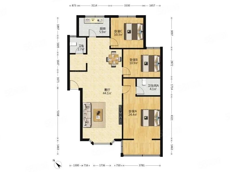 欣民苑3室2厅2卫123.99㎡南140万