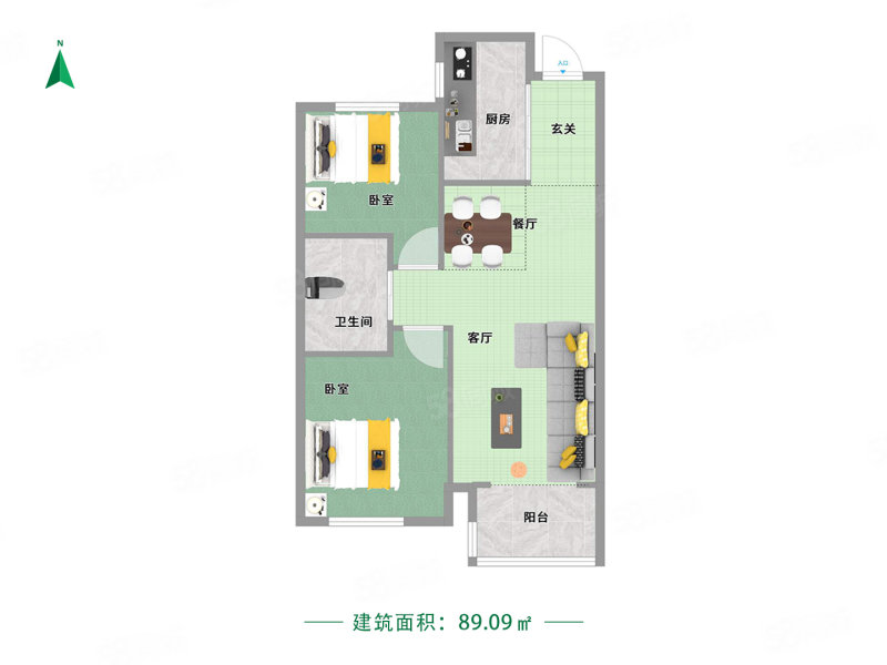 中海和悦府(二期)2室2厅1卫85.72㎡南北64万