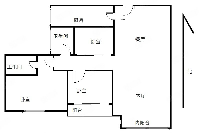 明发商业广场3室2厅2卫84.9㎡南北104万