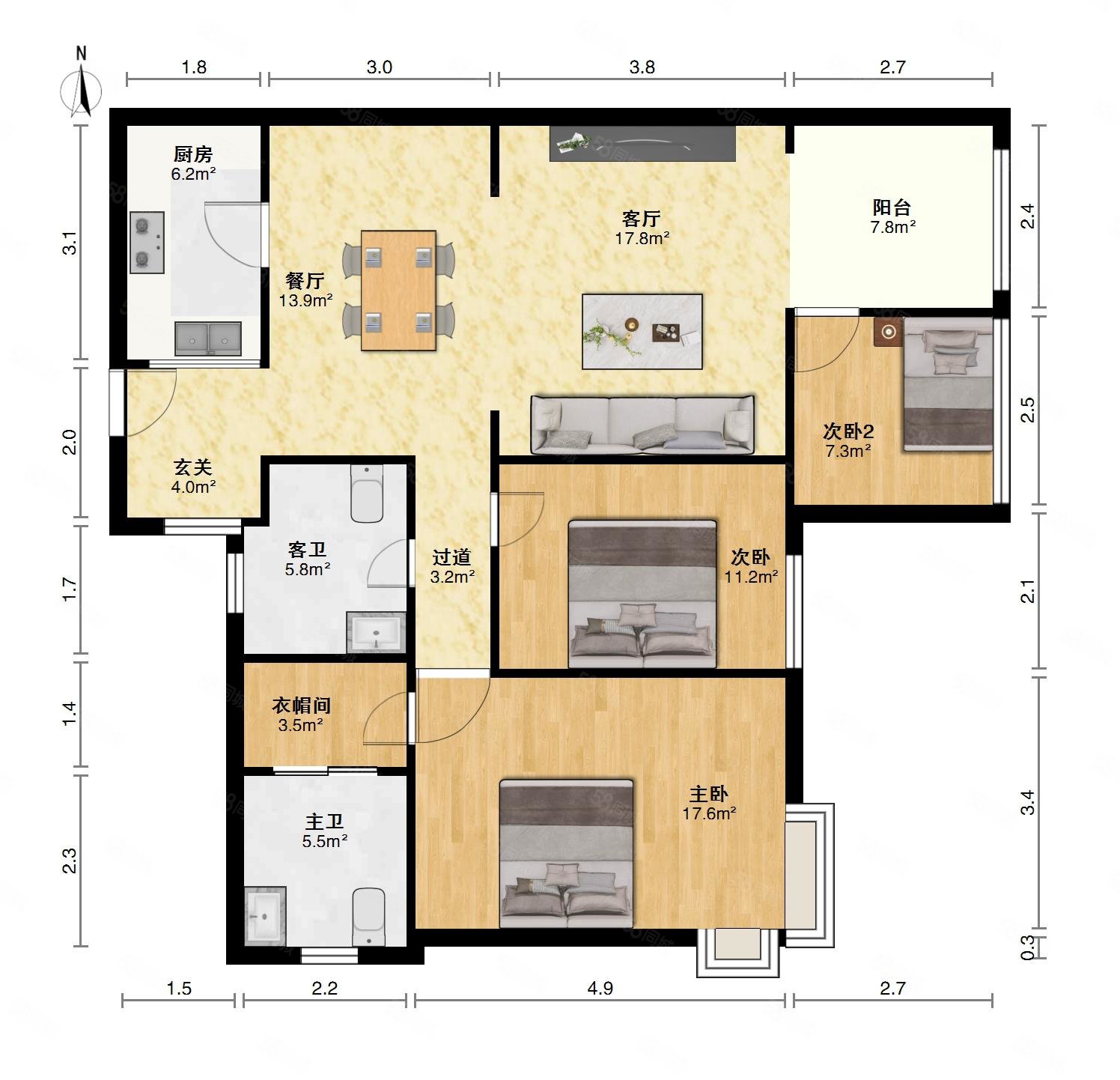 成都新天地3室2厅2卫93㎡东168万