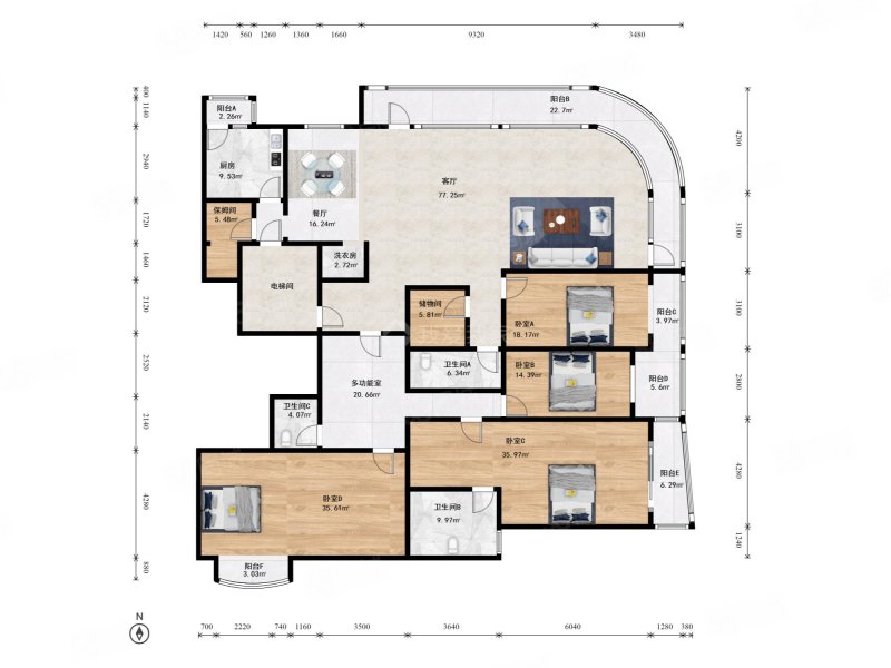 左安漪园4室2厅3卫373.34㎡南北2950万