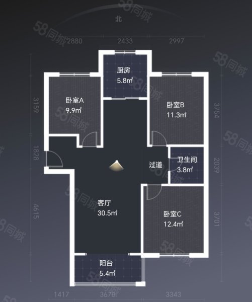 阳光美林3室2厅1卫114.81㎡南北93万