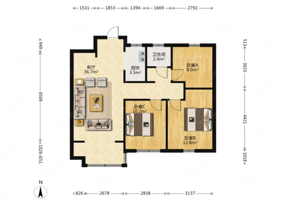 春江明月誉峰3室2厅1卫96㎡南北89.9万