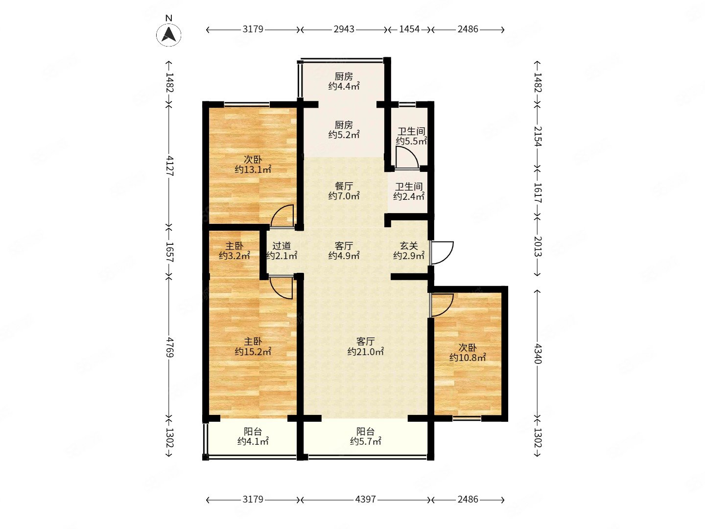 中建二局四公司家属楼3室2厅2卫121.68㎡南北155万