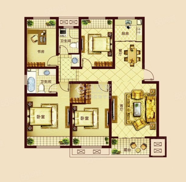 文化苑一期4室2厅2卫166㎡南北62.5万