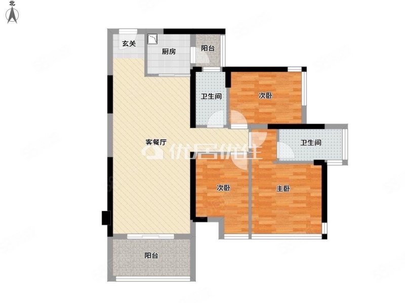 天健城3室2厅2卫100.25㎡南北116万