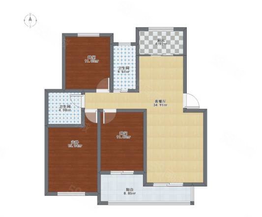 茗苑花园2室2厅1卫97㎡南北43.8万