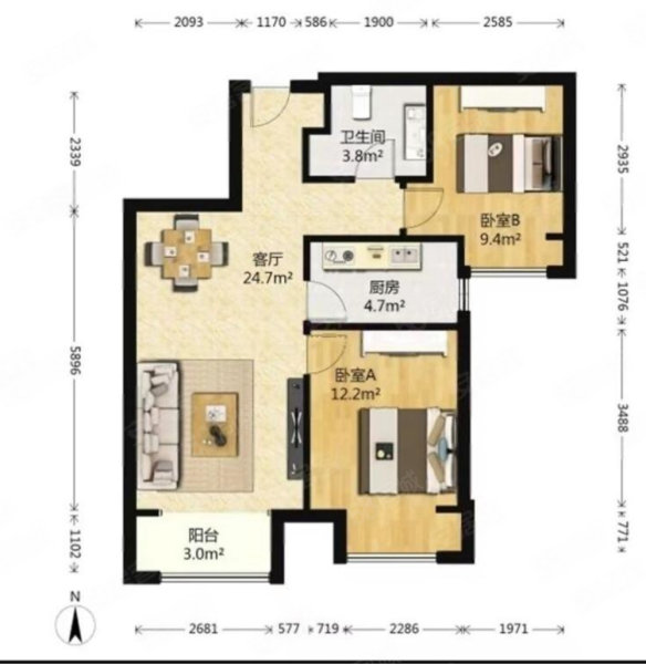 金域东郡2室2厅1卫74㎡南505万