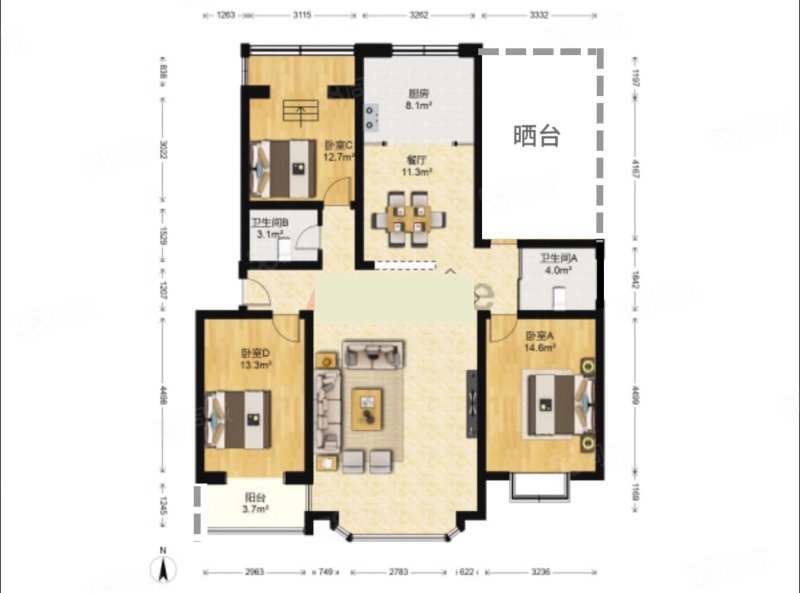 锦林花园3室2厅2卫132㎡南北132万