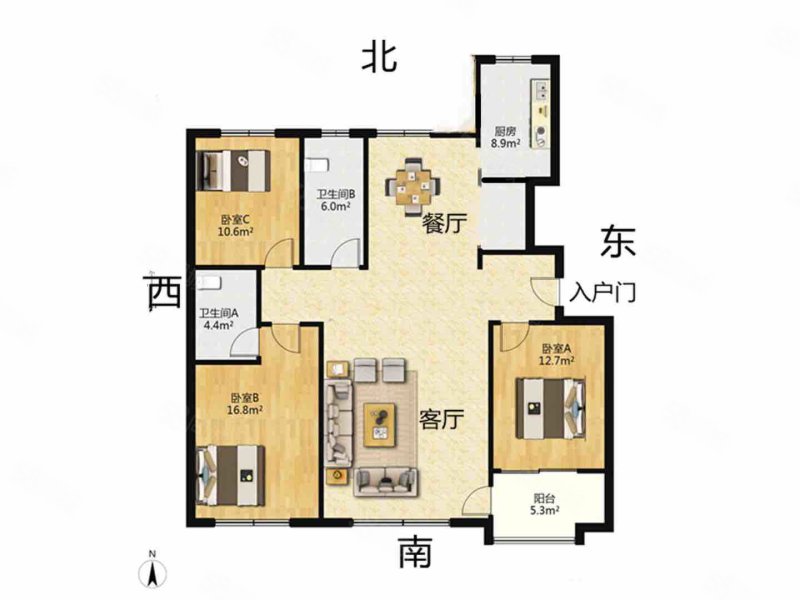 中颐和园3室2厅2卫133.5㎡南153万