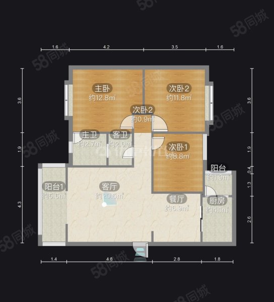 江岸山景3室2厅2卫106㎡东南62万