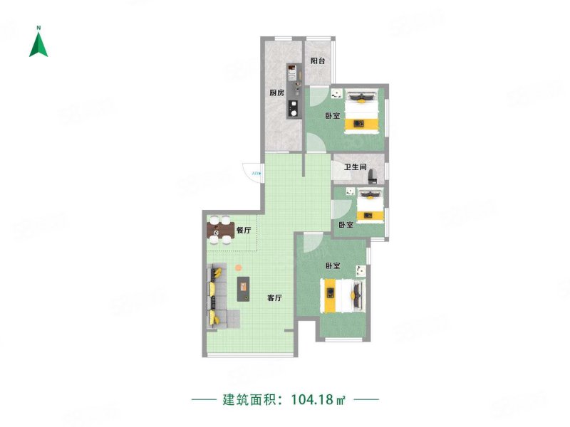 保利心语花园3室1厅1卫104.58㎡南北100万