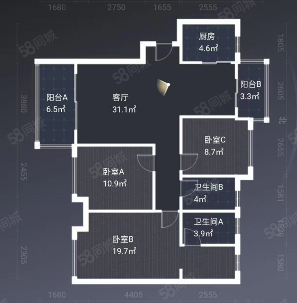 都市兰亭3室2厅2卫128㎡南北49.8万