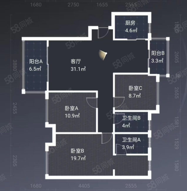 都市兰亭3室2厅2卫128㎡南北49.8万