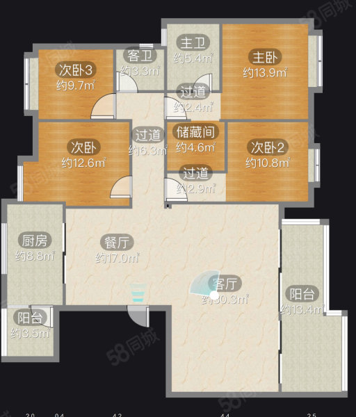 龙湖景粼天著水云4室2厅2卫147.23㎡南北168万