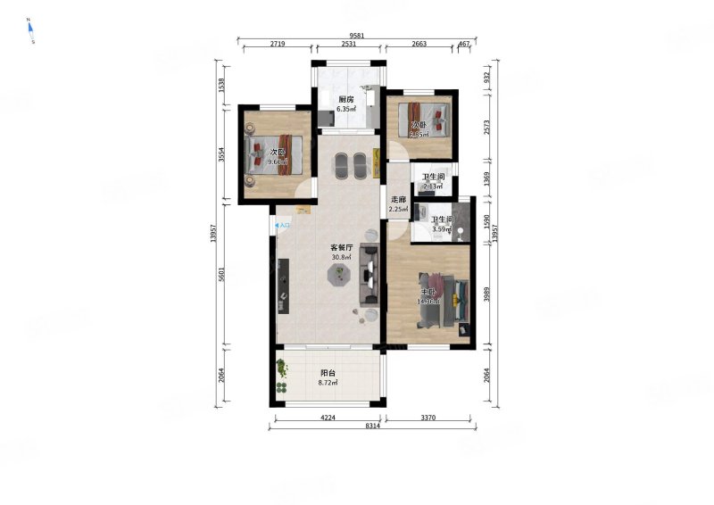 叠香庄园3室2厅2卫106㎡东105万