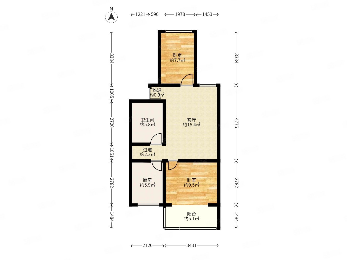 信园2室1厅1卫72.02㎡南北264万