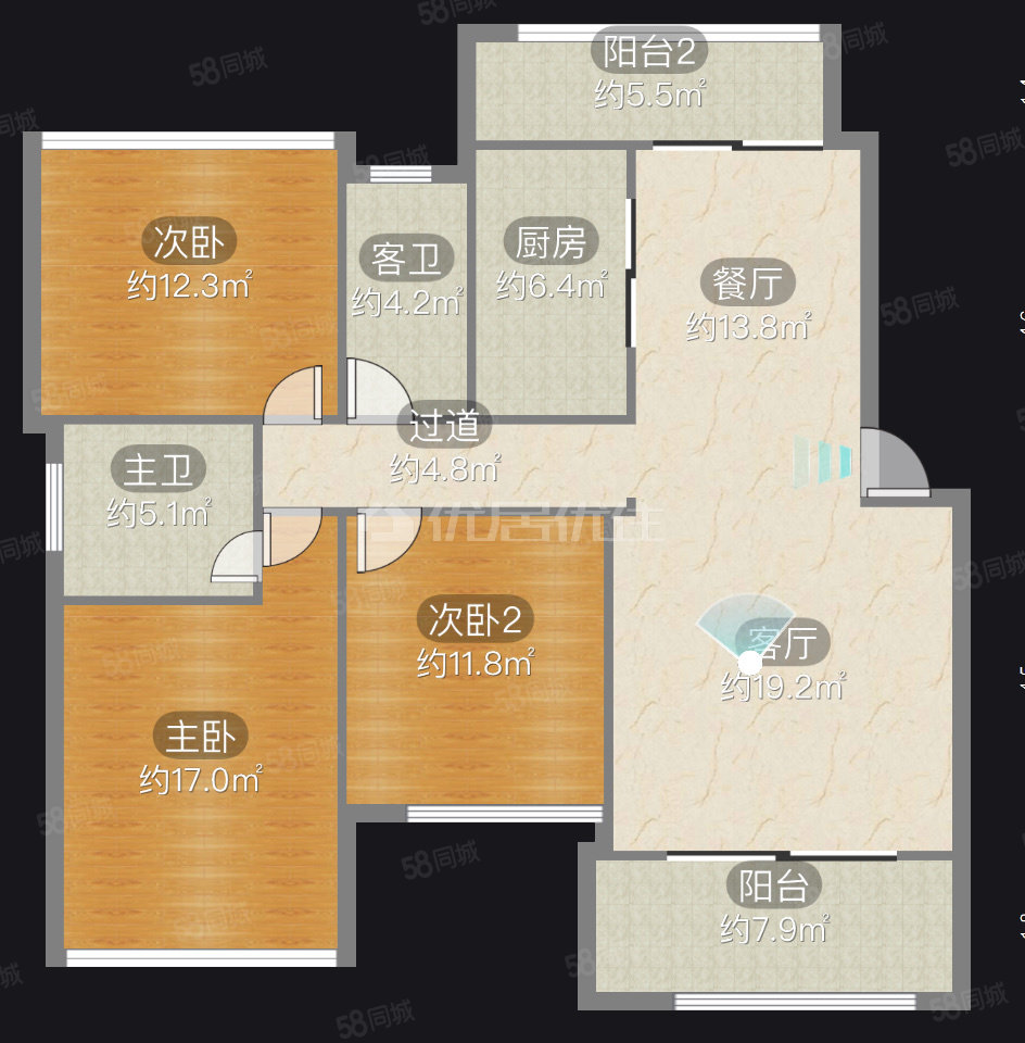 香江水岸新城(公寓住宅)3室2厅2卫137㎡南95.6万