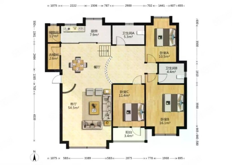 银和怡海花园3室2厅1卫125㎡南北164万