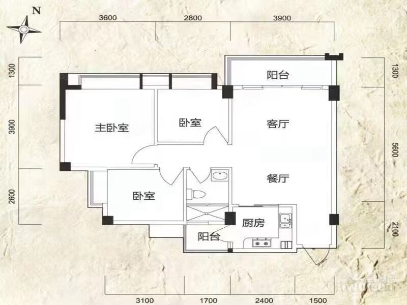麒川时代广场3室2厅1卫96.41㎡南北112万