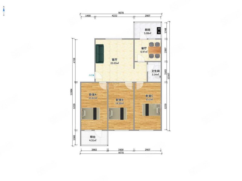 新春小区3室2厅1卫101.93㎡南北109万