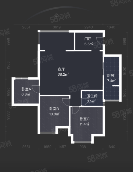 博海城一期3室2厅1卫88.08㎡南北90万