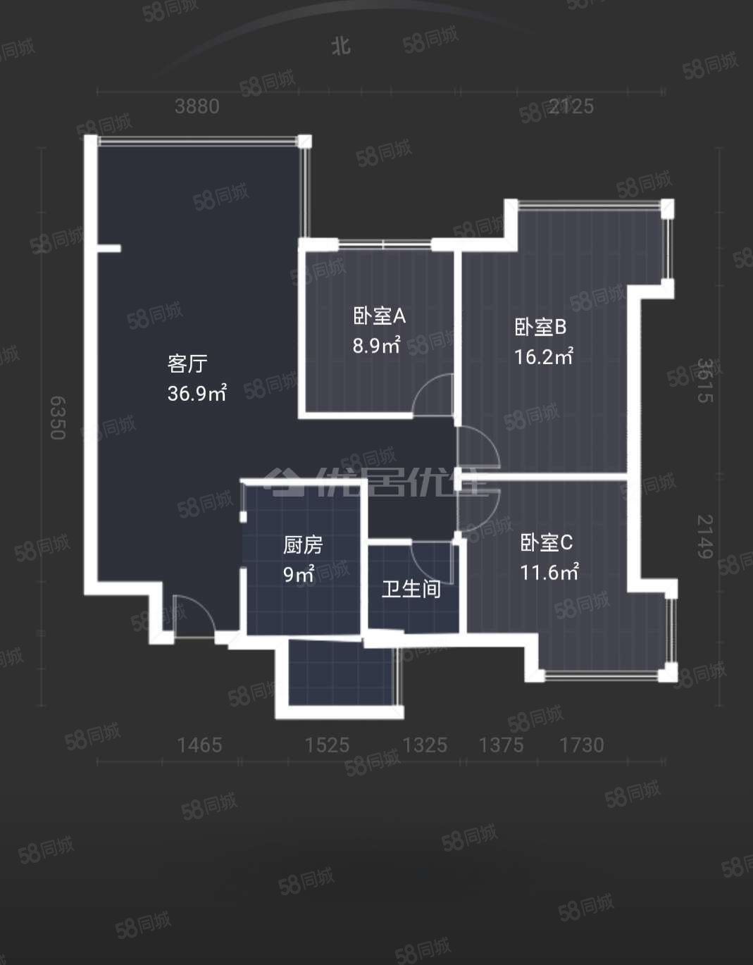 恒业塞纳阳光3室2厅1卫90㎡北98万