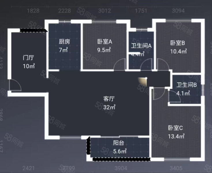 凯尔花缇紫郡4室2厅2卫120㎡南北82.8万