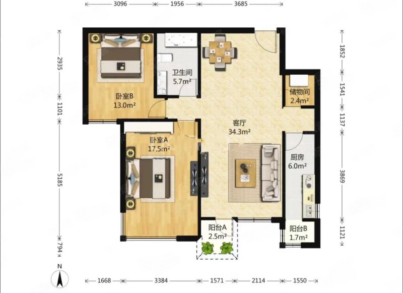 金星园2室2厅1卫111.23㎡南北1000万