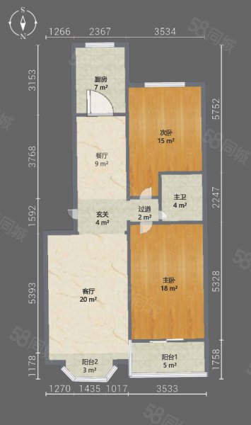 鹏远公寓2室2厅1卫106㎡南北119万