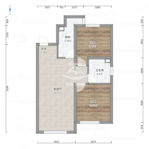 中海寰宇天下2室1厅1卫89㎡南北119.8万