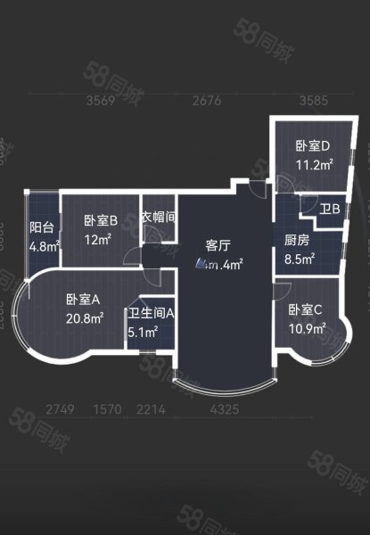 城上城4室2厅1卫159㎡南105万