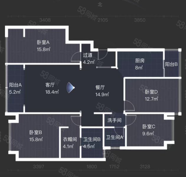 金科江湖海4室2厅2卫135.25㎡南北288万