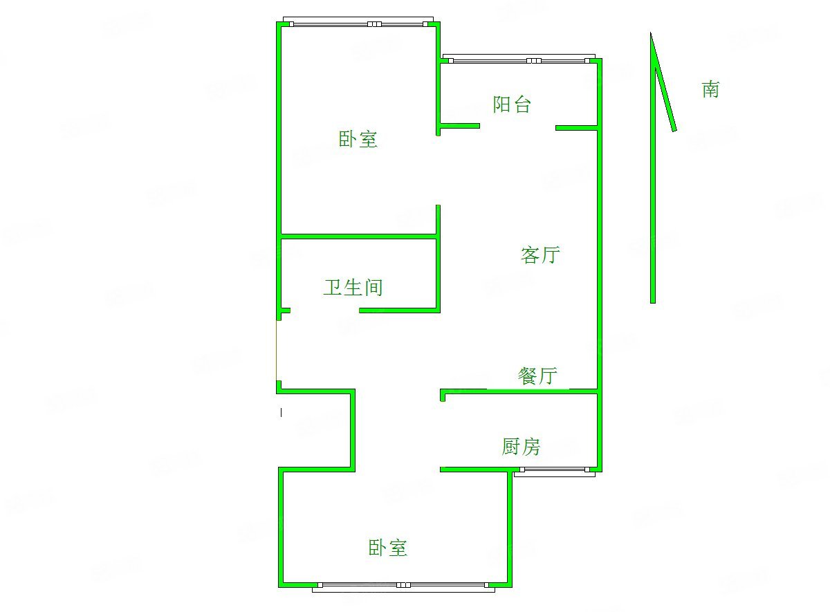 育龙铭居2室2厅1卫65.91㎡南北147万