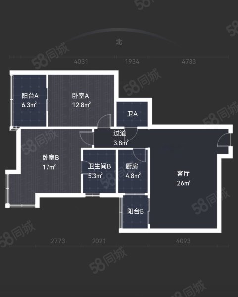 太空花园2室2厅2卫100㎡西105万